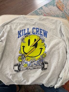 Kill Crew Heather Gray Sweatshirt with Bright Yellow & Royal Blue Graphic